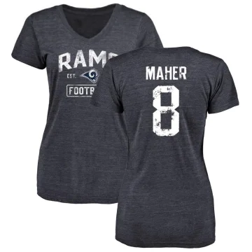 Brett Maher Women's Los Angeles Rams Distressed V-Neck T-Shirt - Navy