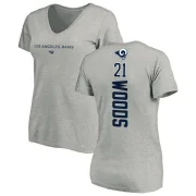 Charles Woods Women's Los Angeles Rams Backer V-Neck T-Shirt - Ash