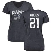 Charles Woods Women's Los Angeles Rams Distressed V-Neck T-Shirt - Navy