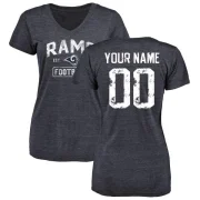 Custom Women's Los Angeles Rams Distressed V-Neck T-Shirt - Navy