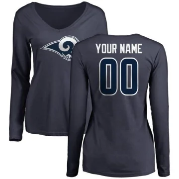 Custom Women's Los Angeles Rams Logo Slim Fit Long Sleeve T-Shirt - Navy