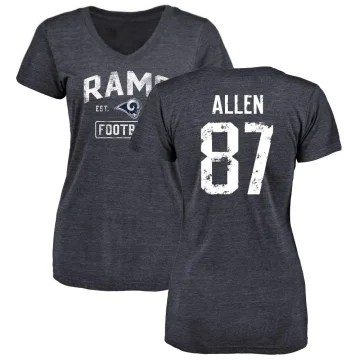 Davis Allen Women's Los Angeles Rams Distressed V-Neck T-Shirt - Navy