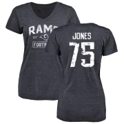 Deacon Jones Women's Los Angeles Rams Distressed V-Neck T-Shirt - Navy