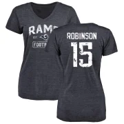 Demarcus Robinson Women's Los Angeles Rams Distressed V-Neck T-Shirt - Navy