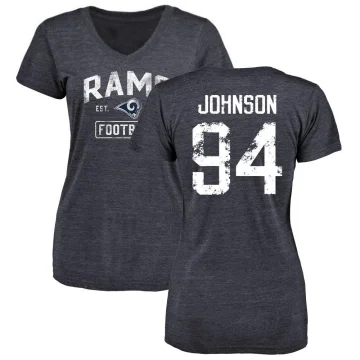 Desjuan Johnson Women's Los Angeles Rams Distressed V-Neck T-Shirt - Navy