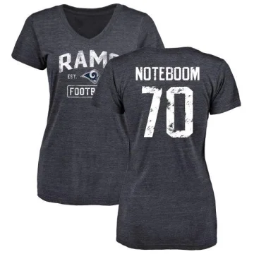 Joe Noteboom Women's Los Angeles Rams Distressed V-Neck T-Shirt - Navy