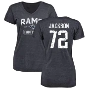 Jonah Jackson Women's Los Angeles Rams Distressed V-Neck T-Shirt - Navy