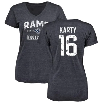 Joshua Karty Women's Los Angeles Rams Distressed V-Neck T-Shirt - Navy