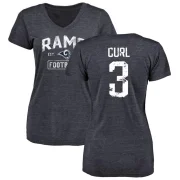 Kamren Curl Women's Los Angeles Rams Distressed V-Neck T-Shirt - Navy