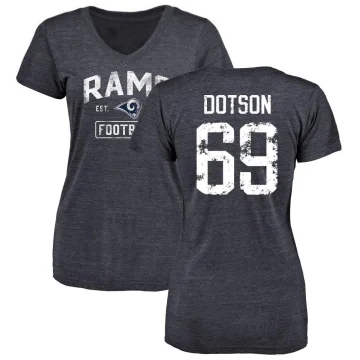 Kevin Dotson Women's Los Angeles Rams Distressed V-Neck T-Shirt - Navy