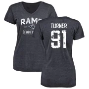 Kobie Turner Women's Los Angeles Rams Distressed V-Neck T-Shirt - Navy