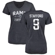 Matthew Stafford Women's Los Angeles Rams Distressed V-Neck T-Shirt - Navy