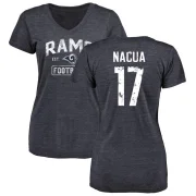 Puka Nacua Women's Los Angeles Rams Distressed V-Neck T-Shirt - Navy