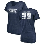 Quindell Johnson Women's Los Angeles Rams Retro V-Neck T-Shirt - Navy