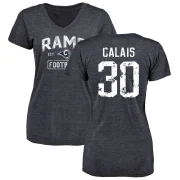 Raymond Calais Women's Los Angeles Rams Distressed V-Neck T-Shirt - Navy