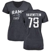 Rob Havenstein Women's Los Angeles Rams Distressed V-Neck T-Shirt - Navy