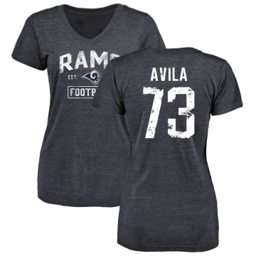 Steve Avila Women's Los Angeles Rams Distressed V-Neck T-Shirt - Navy