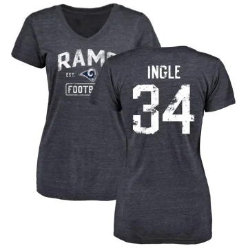 Tanner Ingle Women's Los Angeles Rams Distressed V-Neck T-Shirt - Navy