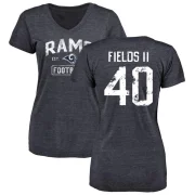 Tony Fields II Women's Los Angeles Rams Distressed V-Neck T-Shirt - Navy