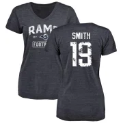 Xavier Smith Women's Los Angeles Rams Distressed V-Neck T-Shirt - Navy